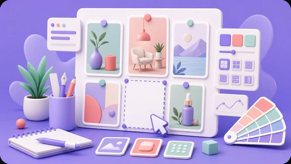 Иллюстрация создания визуальных карточек Pinterest с макетами и элементами дизайна