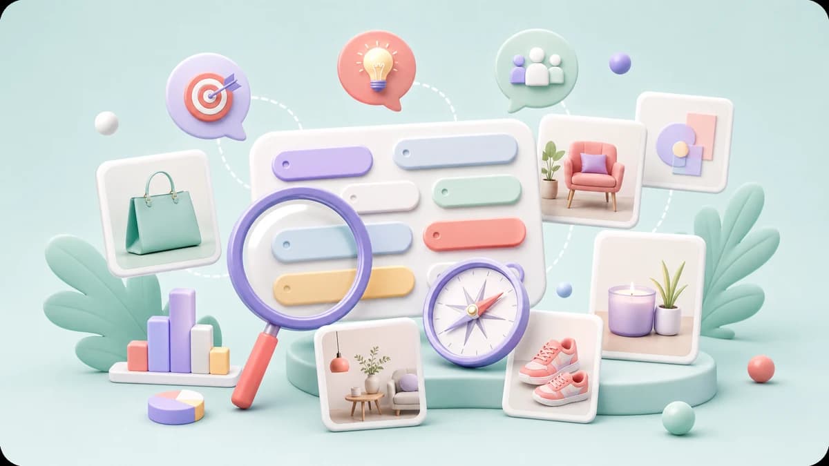 Иллюстрация подбора ключевых слов для Pinterest с карточками и поисковыми тегами